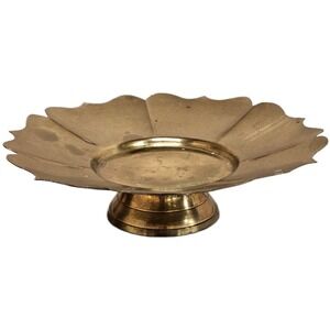 Vintage‎ Brass Lotus Flower Pedestal Decorative Tray Candle Holder Made In India